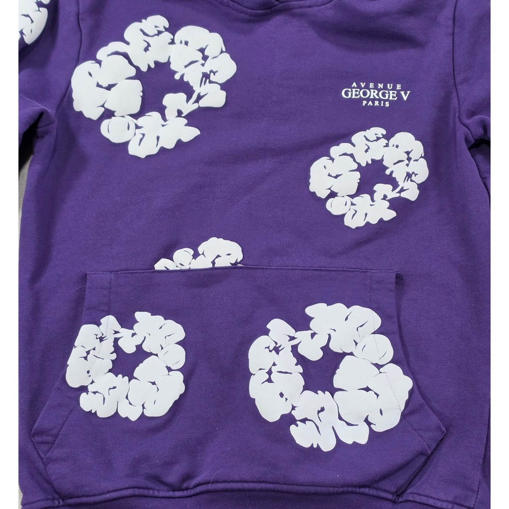 Avenue George V Hoodie Women Small Purple Good Floral Puff Print Sweatshirt
